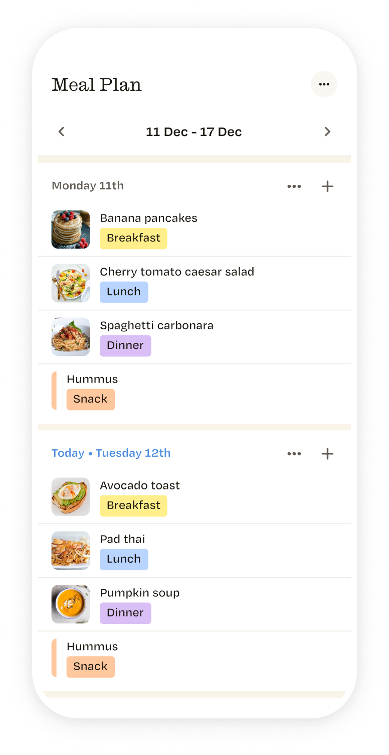 ReciMe meal planning feature on phone